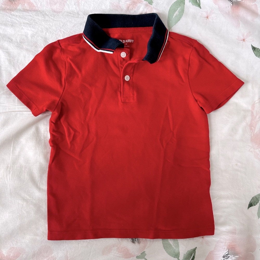 Old Navy red polo with navy collar size 5T